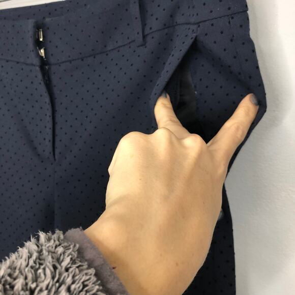 Ann Taylor Trouser  Slacks Navy Blue Velvet Mini Polka Dot Pattern Pants  8 - Picture 7 of 9